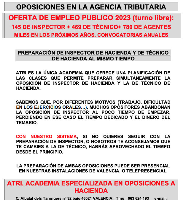 Preparación de oposiciones a Inspector y técnico de Hacienda simultáneamente
